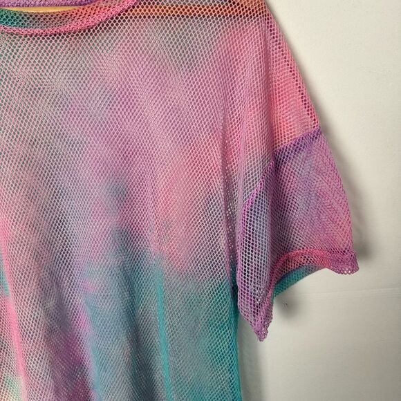 Pastel Rainbow Pink Blue Fishnet Mesh Swim Cover Up and Festival Dress One Size - Picture 10 of 13